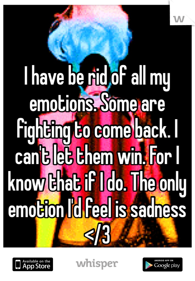 I have be rid of all my emotions. Some are fighting to come back. I can't let them win. For I know that if I do. The only emotion I'd feel is sadness </3