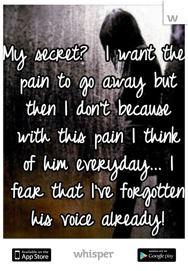 My secret?  I want the pain to go away but then I don't because with this pain I think of him everyday... I fear that I've forgotten his voice already!