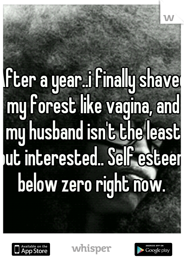 After a year..i finally shaved my forest like vagina, and my husband isn't the least but interested.. Self esteem below zero right now. 