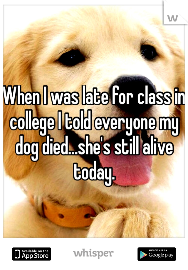When I was late for class in college I told everyone my dog died...she's still alive today.