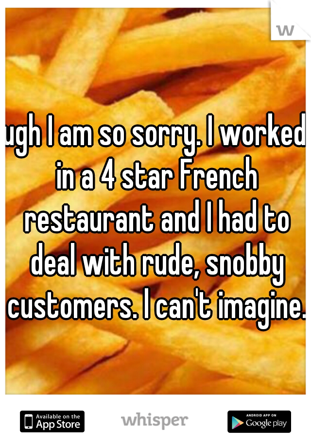 ugh I am so sorry. I worked in a 4 star French restaurant and I had to deal with rude, snobby customers. I can't imagine.