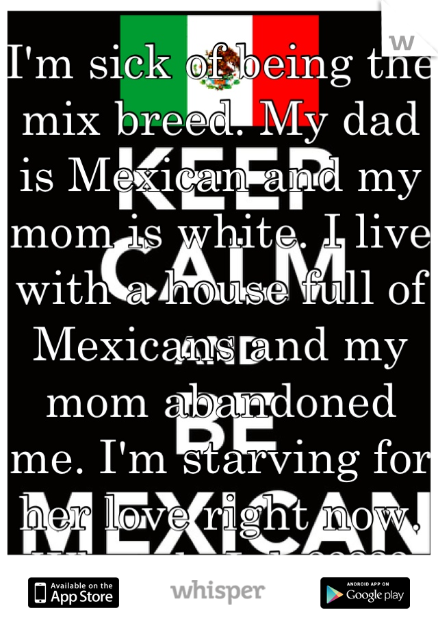I'm sick of being the mix breed. My dad is Mexican and my mom is white. I live with a house full of Mexicans and my mom abandoned me. I'm starving for her love right now. What do I do?????