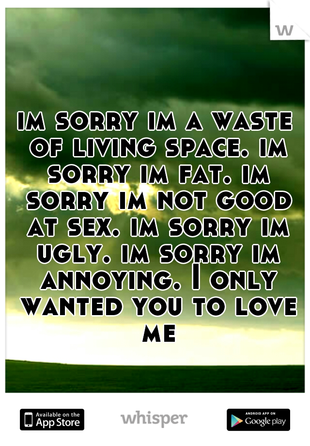 im sorry im a waste of living space. im sorry im fat. im sorry im not good at sex. im sorry im ugly. im sorry im annoying. I only wanted you to love me