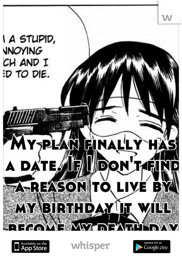 My plan finally has a date. If I don't find a reason to live by my birthday it will become my death day too. 