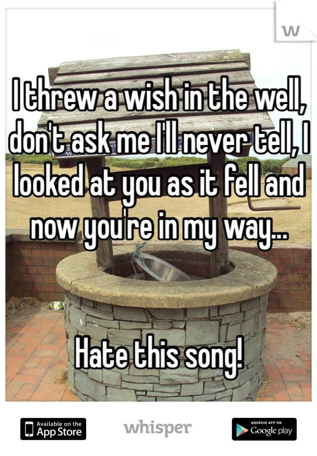 I threw a wish in the well, don't ask me I'll never tell, I looked at you as it fell and now you're in my way... 


Hate this song!