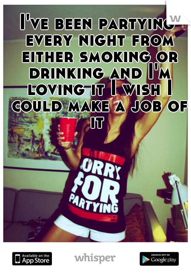 I've been partying every night from either smoking or drinking and I'm loving it I wish I could make a job of it 