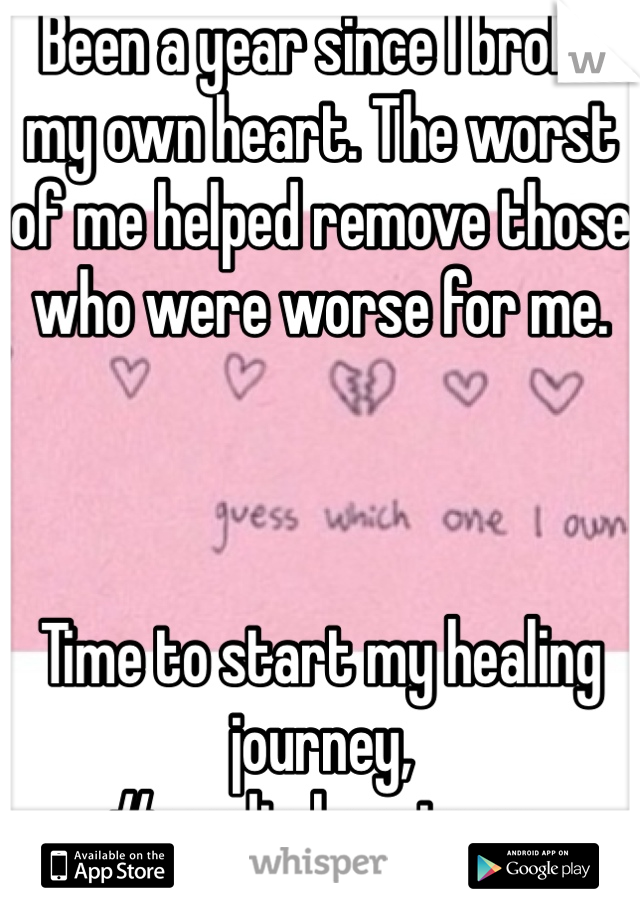 Been a year since I broke my own heart. The worst of me helped remove those who were worse for me. 



Time to start my healing journey,
#roadtohappiness