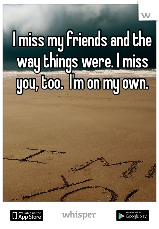 I miss my friends and the way things were. I miss you, too.  I'm on my own. 