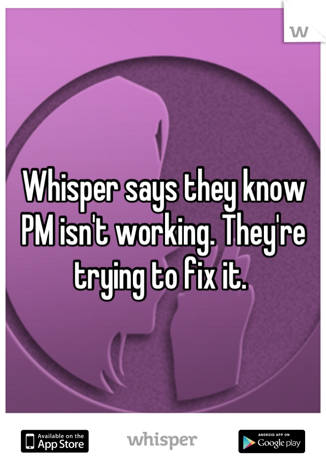 Whisper says they know PM isn't working. They're trying to fix it. 
