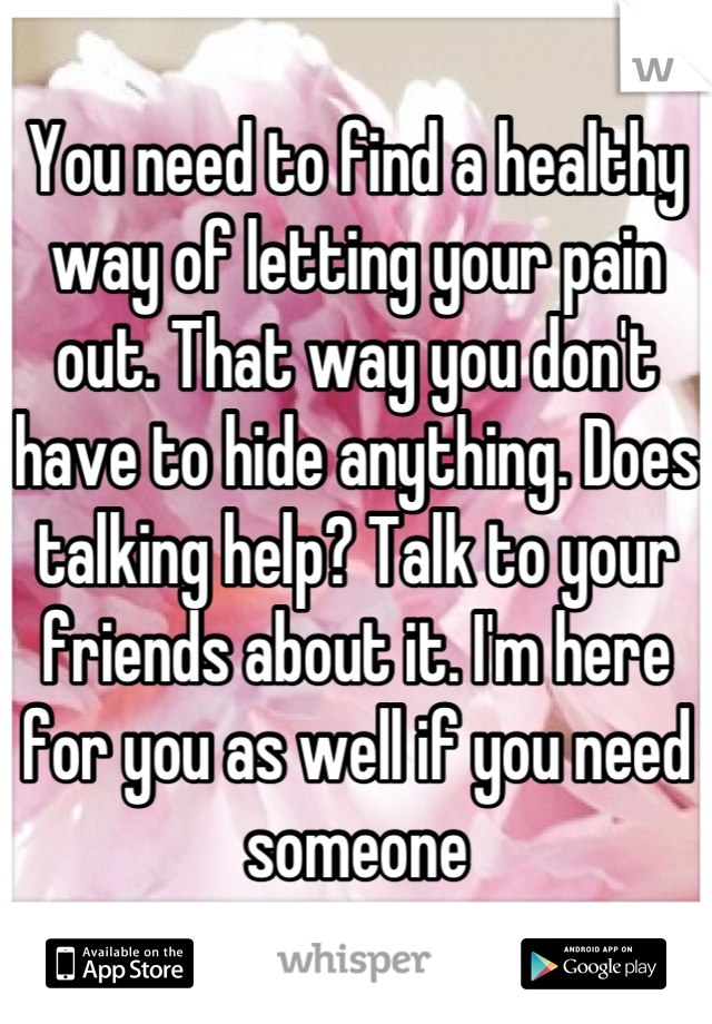 You need to find a healthy way of letting your pain out. That way you don't have to hide anything. Does talking help? Talk to your friends about it. I'm here for you as well if you need someone