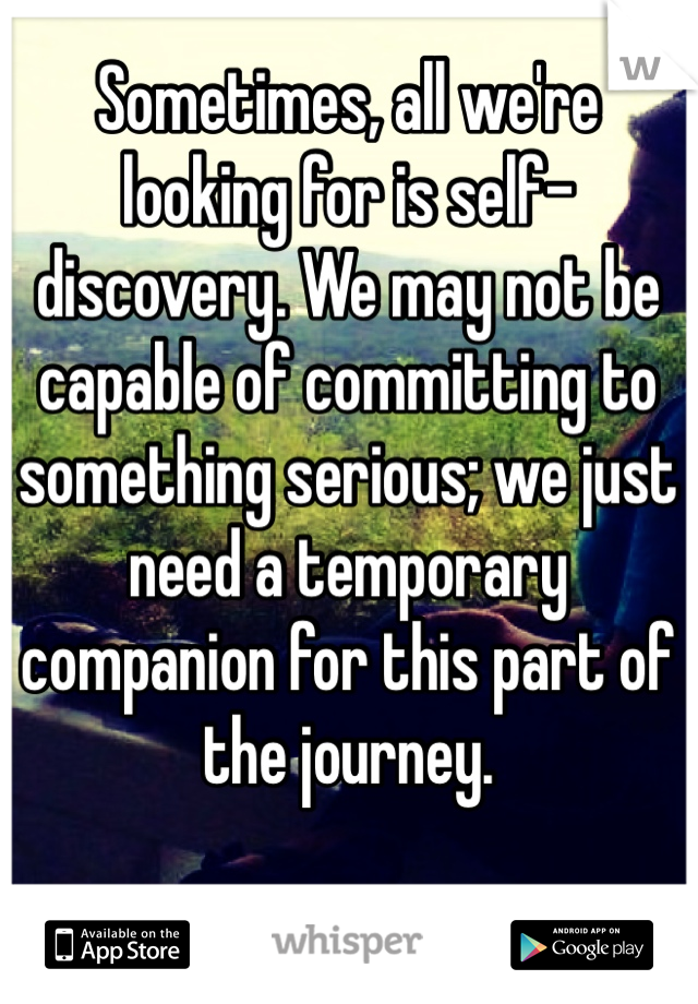 Sometimes, all we're looking for is self-discovery. We may not be capable of committing to something serious; we just need a temporary companion for this part of the journey.