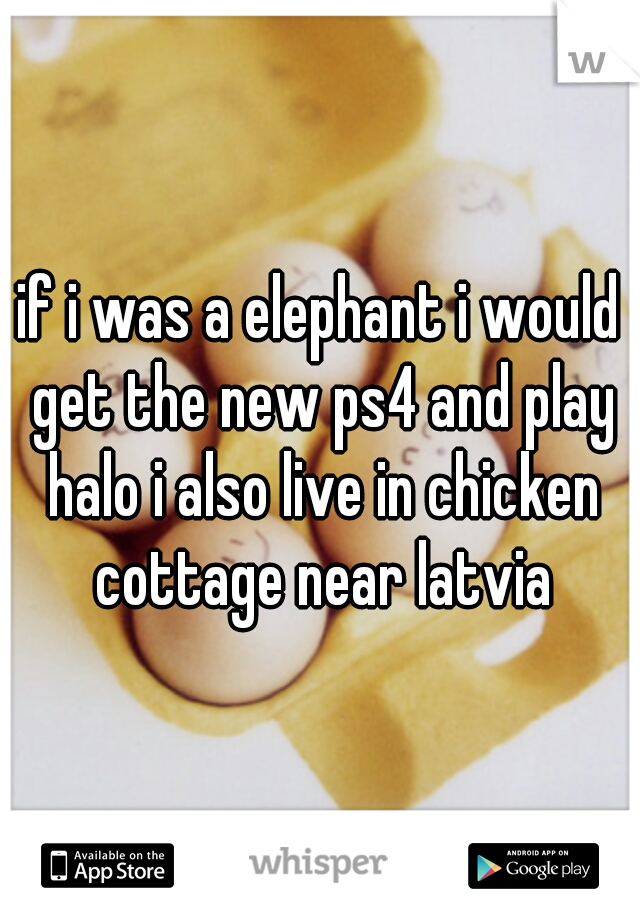 if i was a elephant i would get the new ps4 and play halo i also live in chicken cottage near latvia