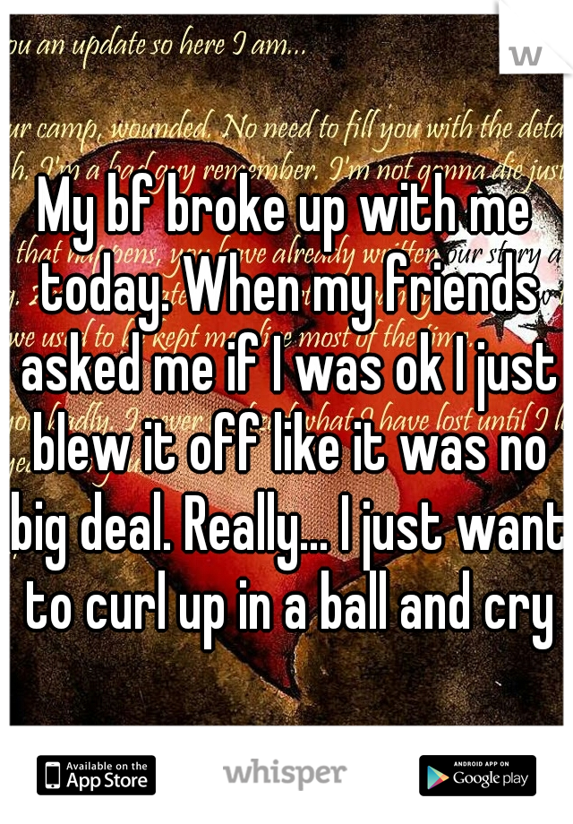 My bf broke up with me today. When my friends asked me if I was ok I just blew it off like it was no big deal. Really... I just want to curl up in a ball and cry