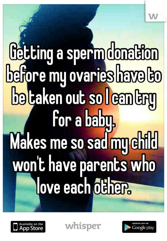 Getting a sperm donation before my ovaries have to be taken out so I can try for a baby. 
Makes me so sad my child won't have parents who love each other. 