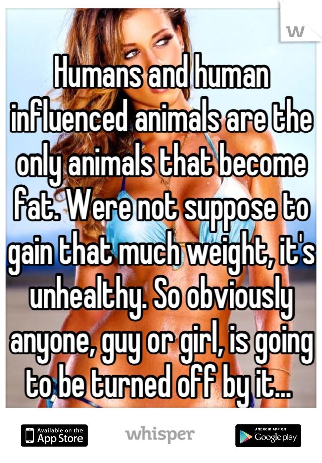 Humans and human influenced animals are the only animals that become fat. Were not suppose to gain that much weight, it's unhealthy. So obviously anyone, guy or girl, is going to be turned off by it… 