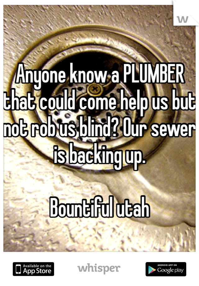 Anyone know a PLUMBER that could come help us but not rob us blind? Our sewer is backing up. 

Bountiful utah