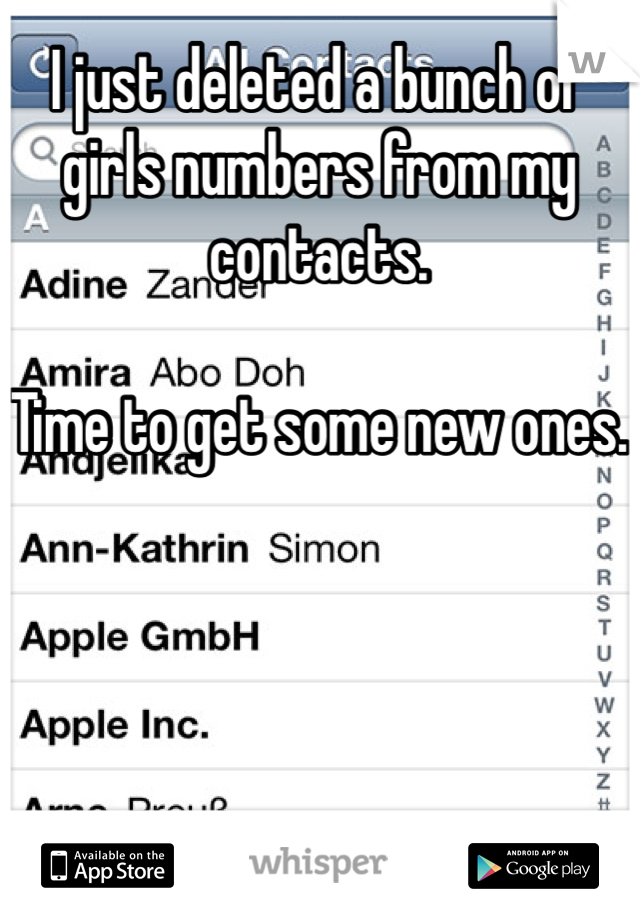 I just deleted a bunch of girls numbers from my contacts. 

Time to get some new ones. 