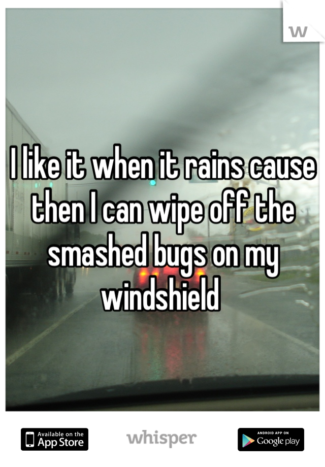 I like it when it rains cause then I can wipe off the smashed bugs on my windshield 
