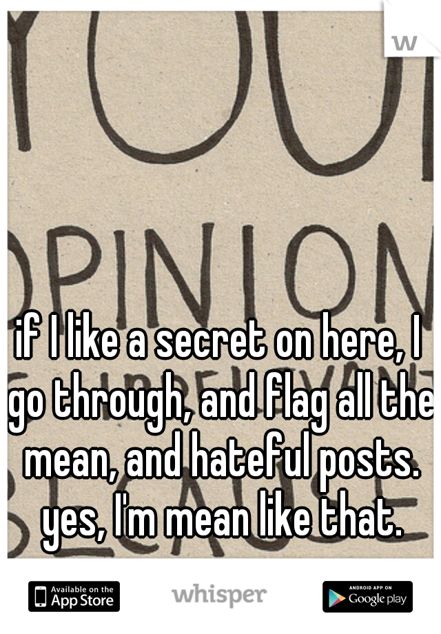 if I like a secret on here, I go through, and flag all the mean, and hateful posts. yes, I'm mean like that. sorry.