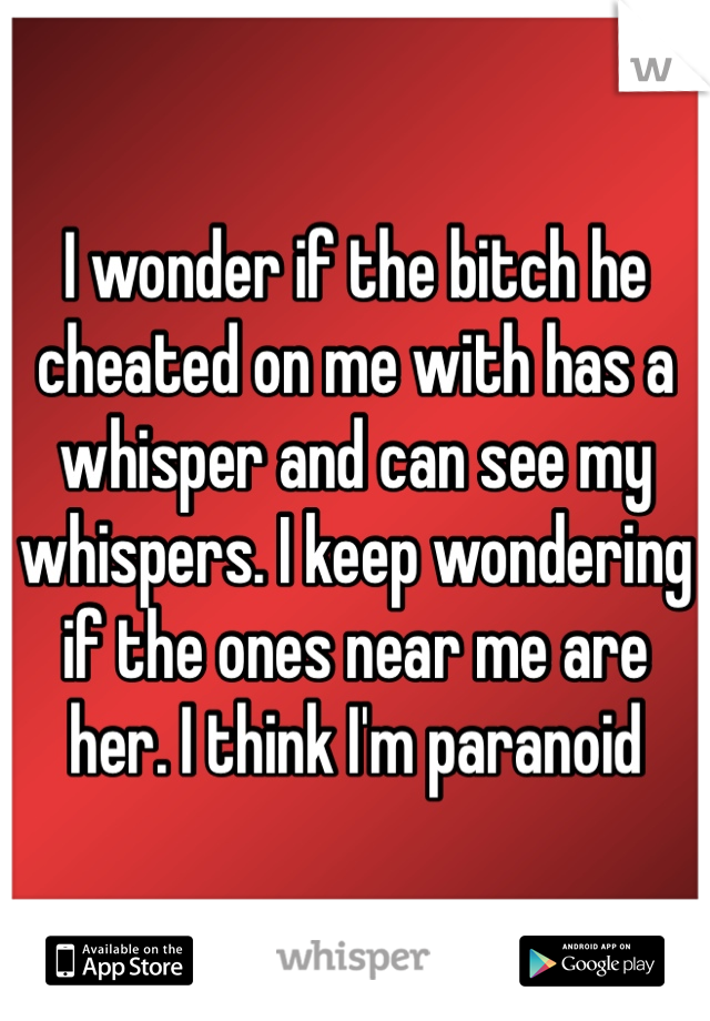 I wonder if the bitch he cheated on me with has a whisper and can see my whispers. I keep wondering if the ones near me are her. I think I'm paranoid 