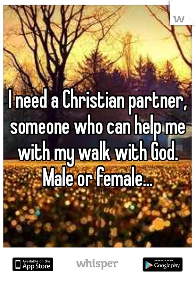 I need a Christian partner, someone who can help me with my walk with God. 
Male or female...