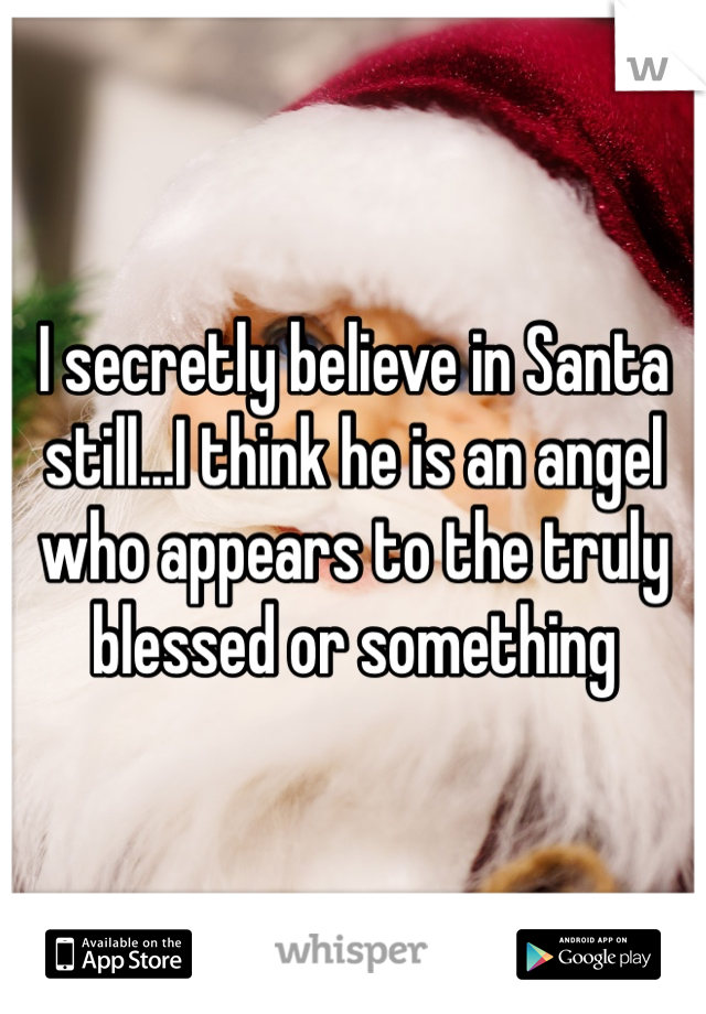 I secretly believe in Santa still...I think he is an angel who appears to the truly blessed or something 