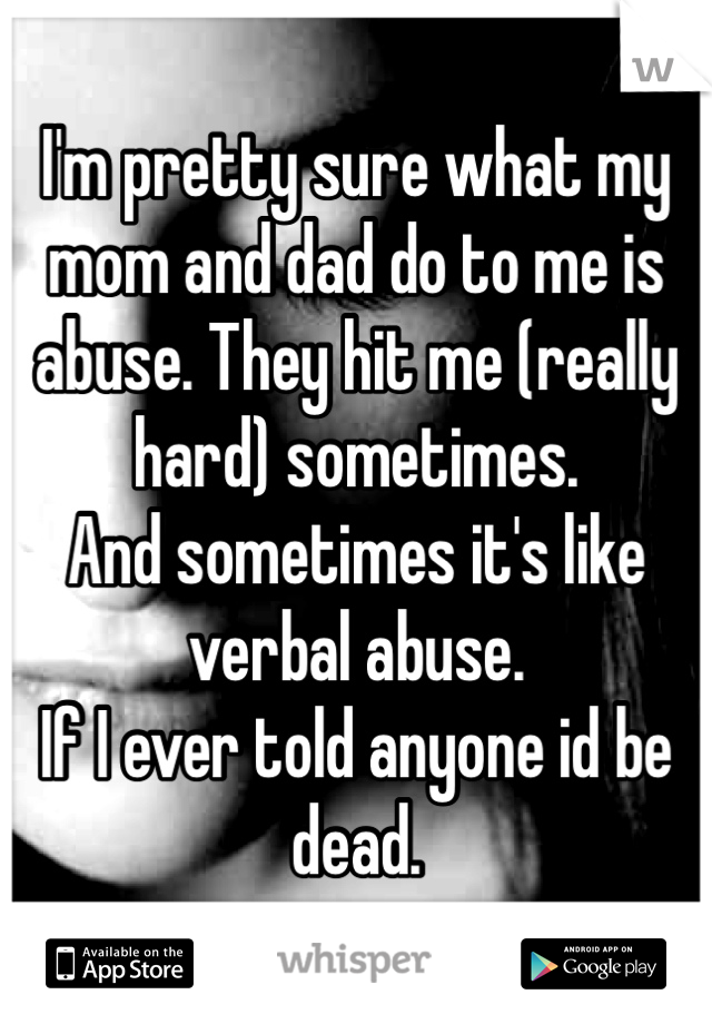 I'm pretty sure what my mom and dad do to me is abuse. They hit me (really hard) sometimes.
And sometimes it's like verbal abuse. 
If I ever told anyone id be dead.