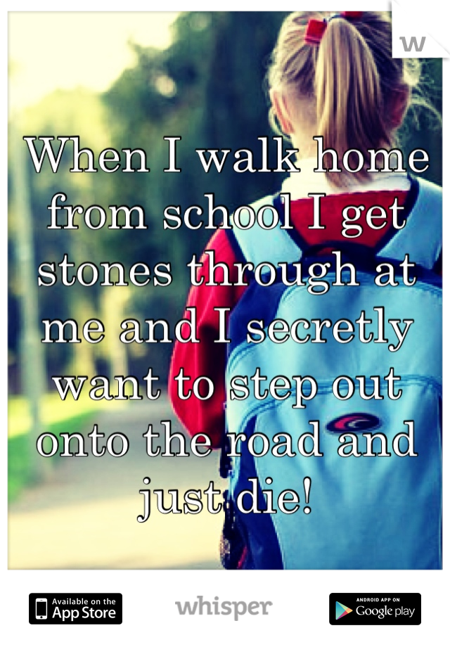 When I walk home from school I get stones through at me and I secretly want to step out onto the road and just die!
