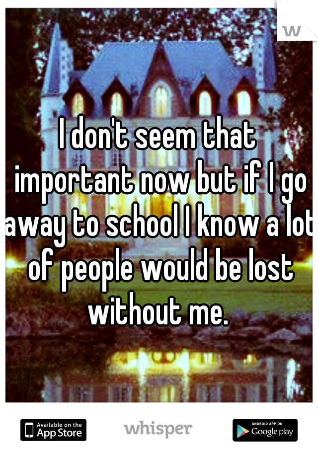 I don't seem that important now but if I go away to school I know a lot of people would be lost without me. 