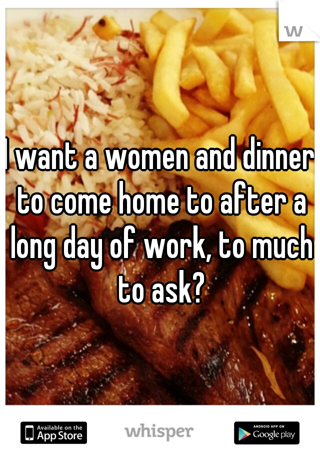 I want a women and dinner to come home to after a long day of work, to much to ask?