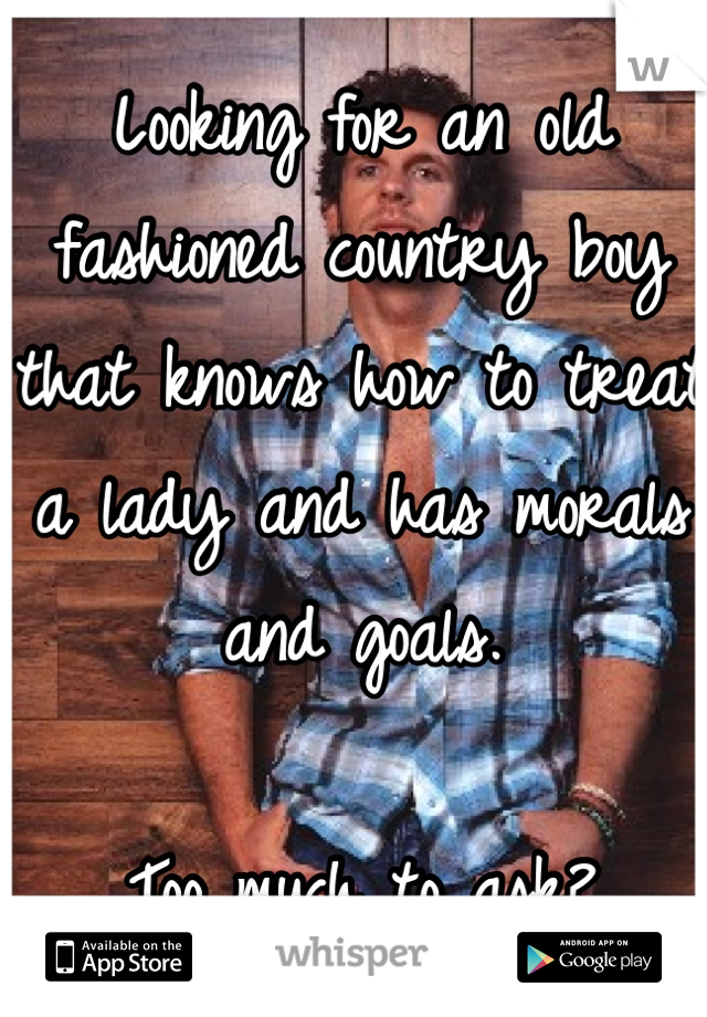 Looking for an old fashioned country boy that knows how to treat a lady and has morals and goals. 

Too much to ask?