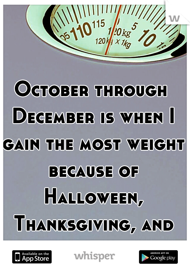 October through December is when I gain the most weight because of Halloween, Thanksgiving, and Christmas
