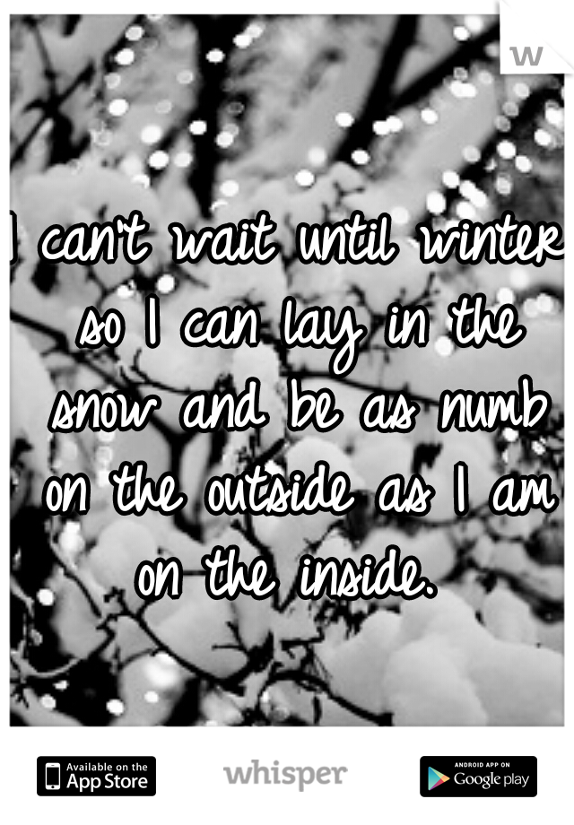 I can't wait until winter so I can lay in the snow and be as numb on the outside as I am on the inside. 