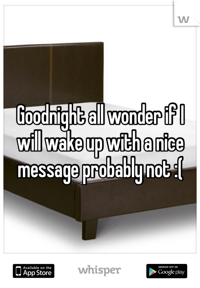 Goodnight all wonder if I will wake up with a nice message probably not :( 