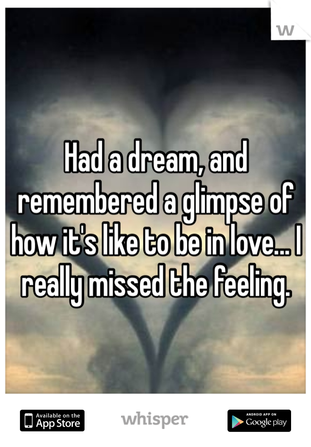 Had a dream, and remembered a glimpse of how it's like to be in love... I really missed the feeling.