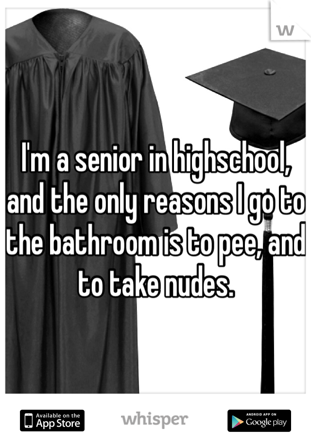 I'm a senior in highschool, and the only reasons I go to the bathroom is to pee, and to take nudes.