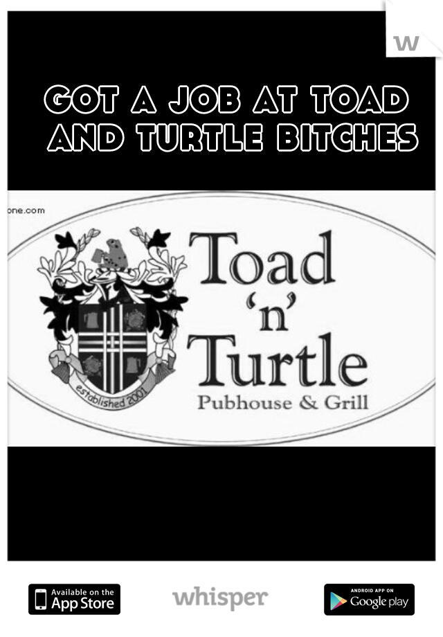 got a job at toad and turtle bitches