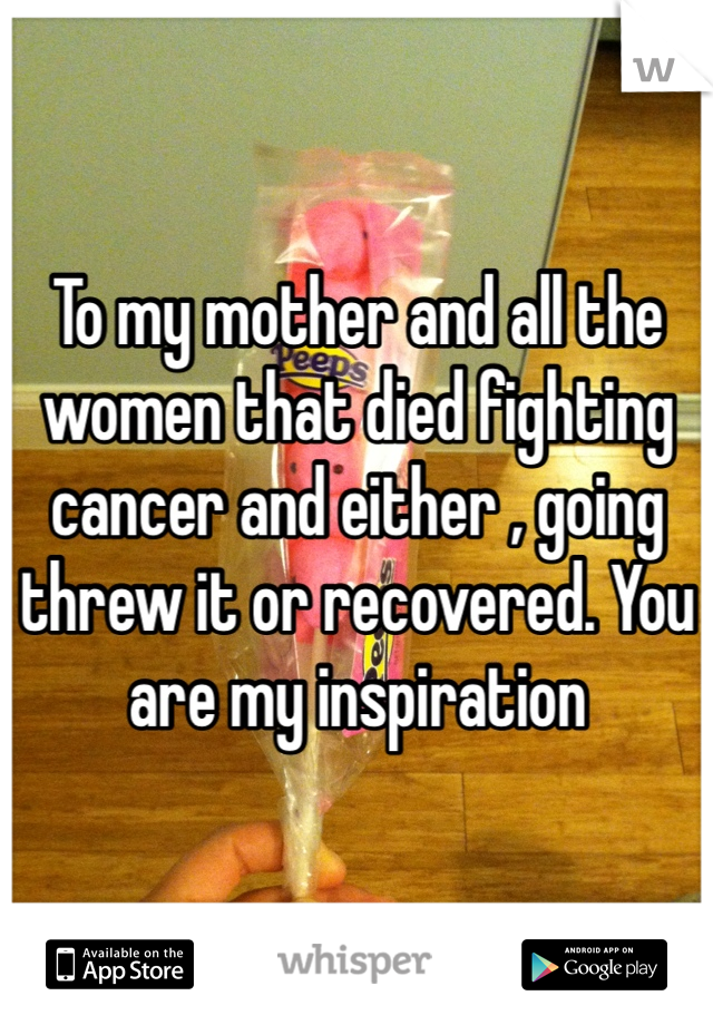 To my mother and all the women that died fighting cancer and either , going threw it or recovered. You are my inspiration 