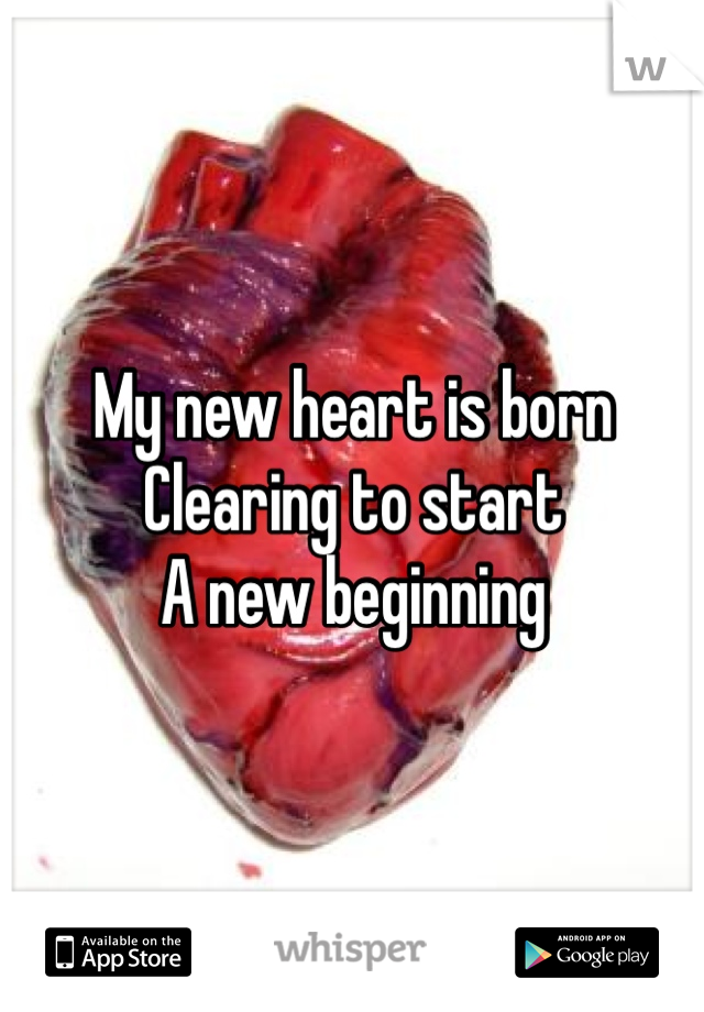 My new heart is born
Clearing to start 
A new beginning 