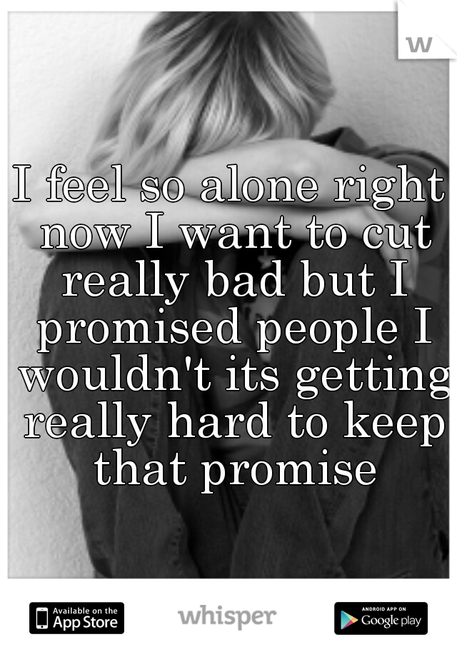 I feel so alone right now I want to cut really bad but I promised people I wouldn't its getting really hard to keep that promise