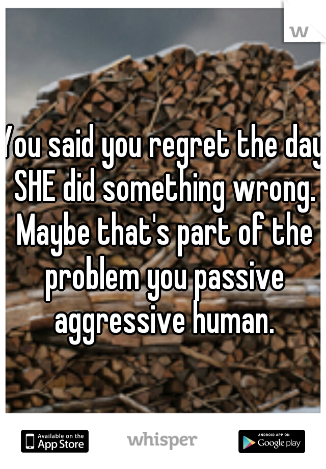 You said you regret the day SHE did something wrong. Maybe that's part of the problem you passive aggressive human.