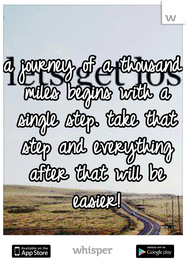 a journey of a thousand miles begins with a single step. take that step and everything after that will be easier!