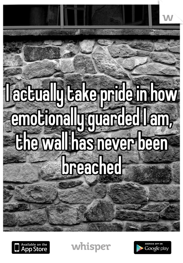 I actually take pride in how emotionally guarded I am, the wall has never been breached 