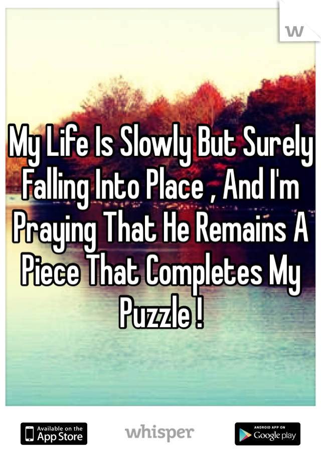 My Life Is Slowly But Surely Falling Into Place , And I'm Praying That He Remains A Piece That Completes My Puzzle !
