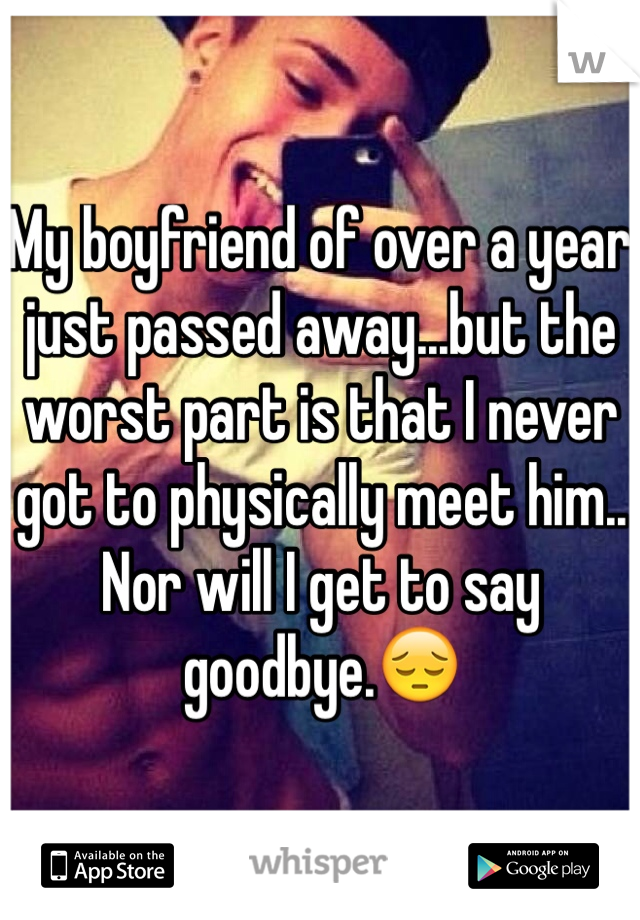My boyfriend of over a year just passed away...but the worst part is that I never got to physically meet him.. Nor will I get to say goodbye.😔