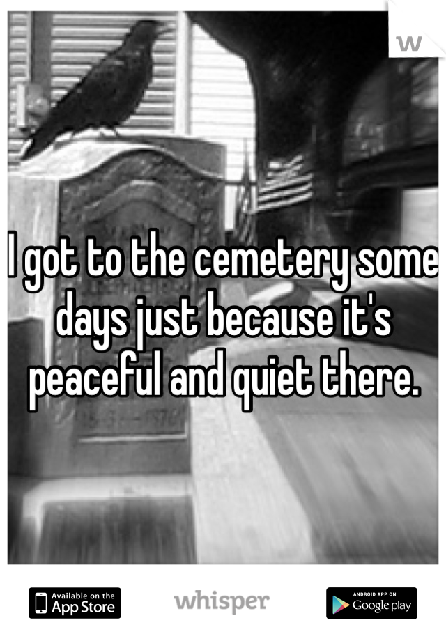 I got to the cemetery some days just because it's peaceful and quiet there.