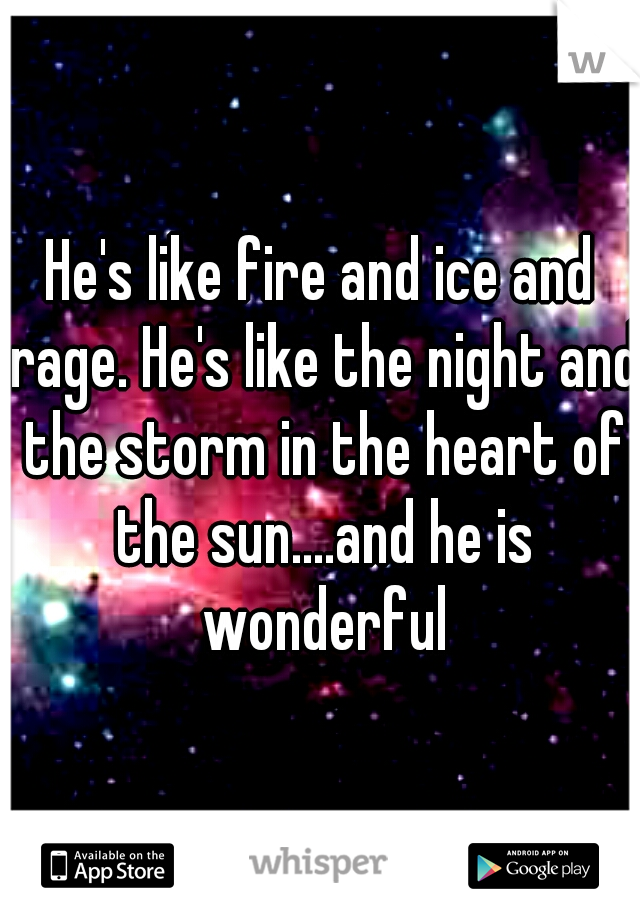 He's like fire and ice and rage. He's like the night and the storm in the heart of the sun....and he is wonderful