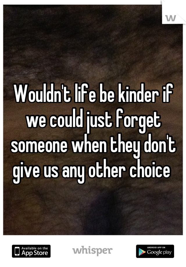 Wouldn't life be kinder if we could just forget someone when they don't give us any other choice 
