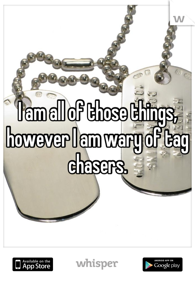 I am all of those things, however I am wary of tag chasers.