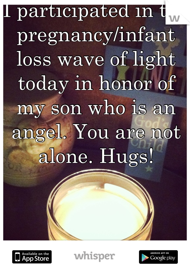 I participated in the pregnancy/infant loss wave of light today in honor of my son who is an angel. You are not alone. Hugs!